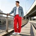 thumbnail image 6 of Hearthz Men's Baggy Sweatpants Cotton Drawstring Elastic Waist Wide Leg Men Joggers Pants Fall Winter Warm Cotton Sweatpants for Men Red 4XL, 6 of 8