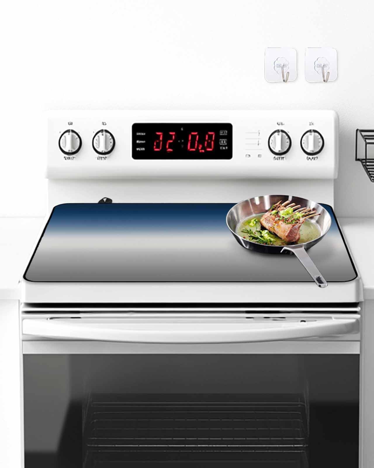 Stove Top Covers for Electric Stove, Navy Blue Gray Ombre Glass Stovetop Cover Protector, Modern Gradient Abstract Art Induction Cooktop Protector Oven Mat for Kitchen Countertop 31"x24"