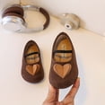 thumbnail image 3 of Wo-Fusoul Princess Shoes for Girls, Flat Soft Sole Velvet Heart Design, Versatile Spring and Summer Fashion, Brown Size 21, 3 of 4