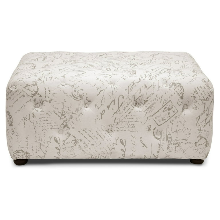 Baxton Studio Teague Beige Script Print Modern Tufted Ottoman