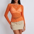 thumbnail image 4 of Women Y2K Lace Floral Crop Top Long Sleeve Sheer Mesh See Through T Shirts Slim Fit Going Out Tees Tops Streetwear, 4 of 7