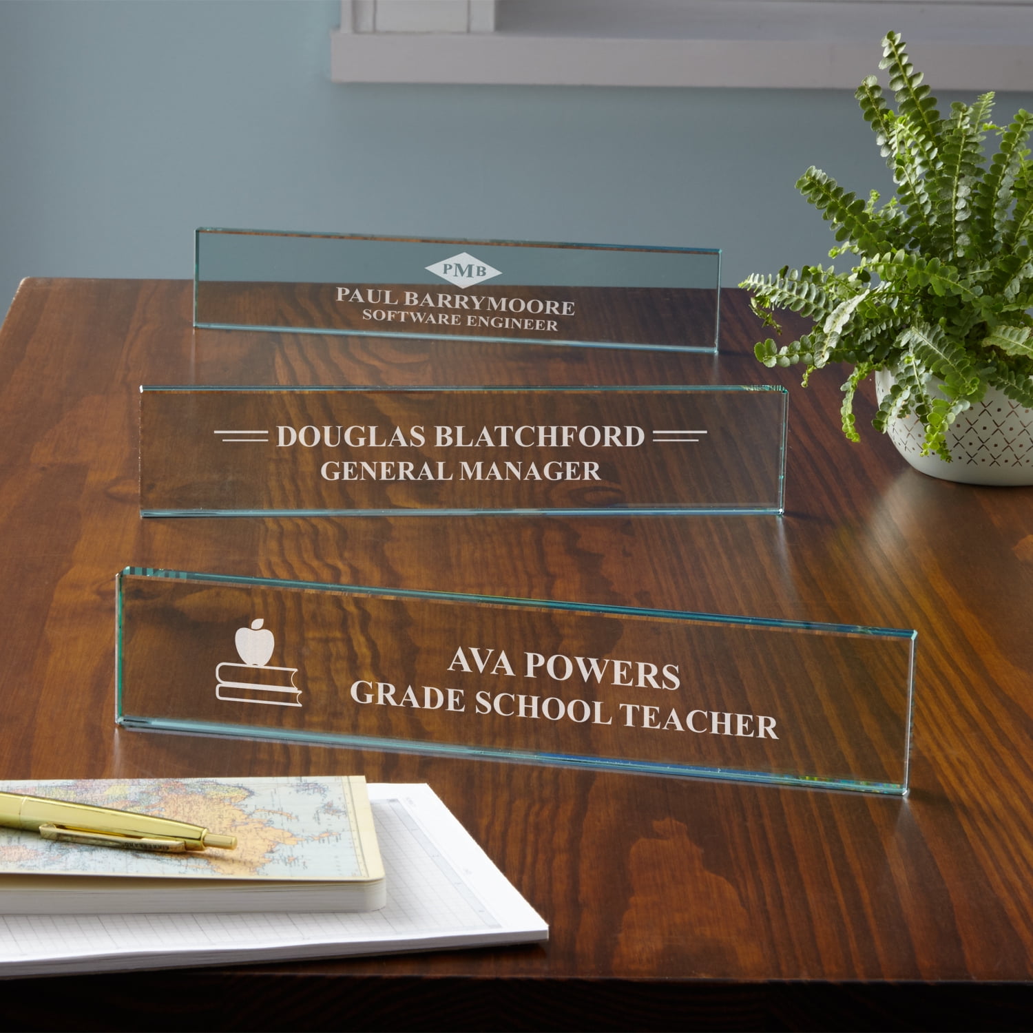Personalized Executive Glass Nameplate Available In 6 Designs
