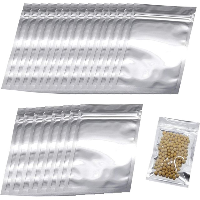Bolsas de Mylar resellables Bolsa resellable Bolsa de aluminio a prueba de olores Tobogán plano para granos de café Galleta Snack Flores Secas de Té Almacenamiento de alimentos, transparente JFHHH pequeña