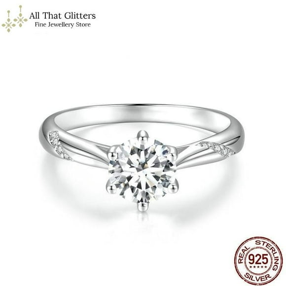 Bague Moissanite 1ct Fabriquée sur Argent Sterling Véritable