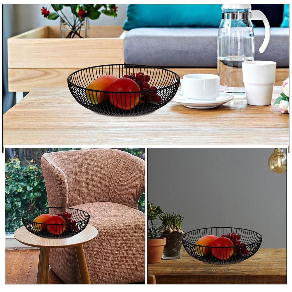 Raindrops  2 Pcs Iron Vegetable Basket Metal Large Mesh Fruit Bowl Black