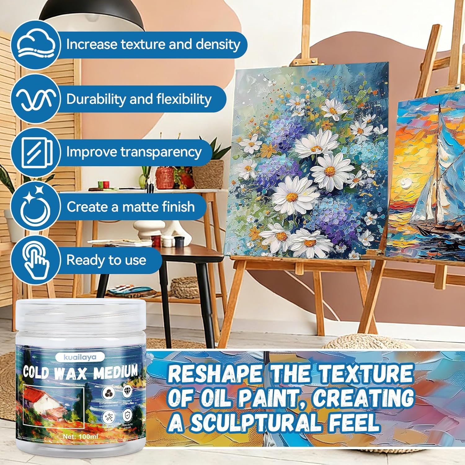Cold Wax Medium, Cold wax Watercolor Waxs Sealer, Creating Unique Texture Presents Elegant Matte Finish Increases Adhesion and Stability of Pigments Protects Painting Low odor, 3.38 oz