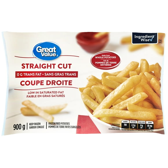 Great Value Straight Cut Frozen Fried Potatoes, 900 g