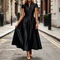 thumbnail image 3 of Oksale A Line Dresses for Women Wedding Guest Flowy Satin Dress Elegant Formal Short Sleeve V Neck Midi Dresses for Evening Party Black S, 3 of 8