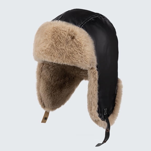 Unisex Leather Trapper Hat Ear Flaps Warm Winter Bomber, Aviator Ushanka Earflap Cap for Commuting Cycling Black by Baberdicy