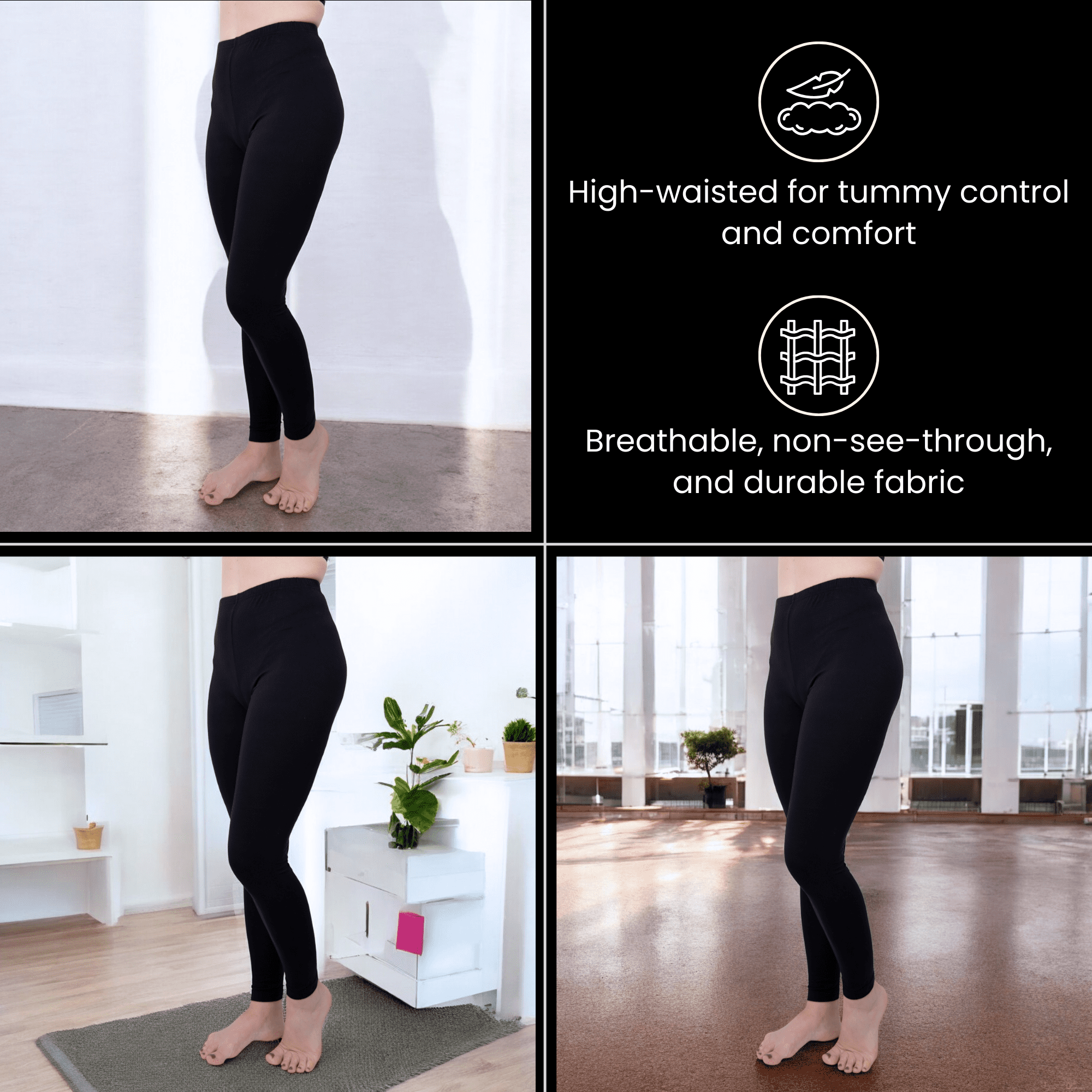 [3 Pack] Black Leggings for Women Athletic Casual Lounge Yoga Pants 4-Way Stretch and Buttery Soft