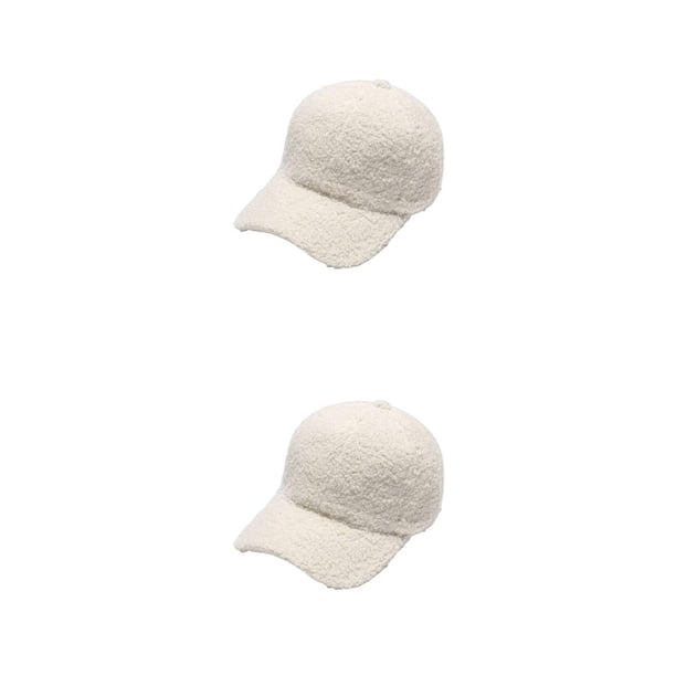 Jumpingount Gorras de béisbol de invierno Lana de cordero artificial Correas ajustables decorativas Unisex Mujeres Sombrero lCimbing Senderismo blanco beis 56-60cm 2Conjunto