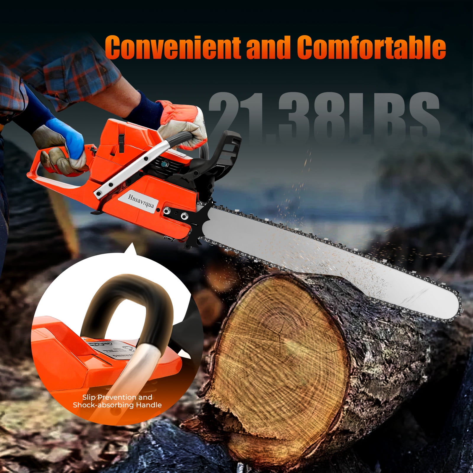 ChicHomey 28"2-Stroke Handheld Cordless Petrol Chain Saw,​​71cc High Power Gas Chainsaw,Double Safety Switch & Ergonomic Handle for Gardening/Logging/Farming (Orange)