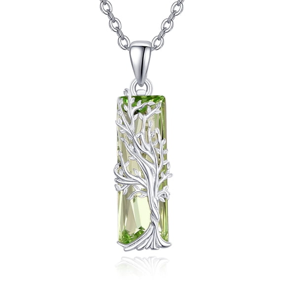 TANGPOET Tree of Life Necklace 925 Sterling Silver Green Crystal Pendant Elegant Tree of Life Jewelry Gifts for Women Mother Wife