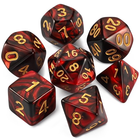 Qmay Dnd Dice Set - Dados poliédricos D&D (7 piezas) para mazmorras y dragones (rojo y negro)