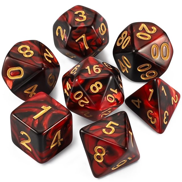 Qmay Dnd Dice Set - Dados poliédricos D&D (7 piezas) para mazmorras y dragones (rojo y negro)