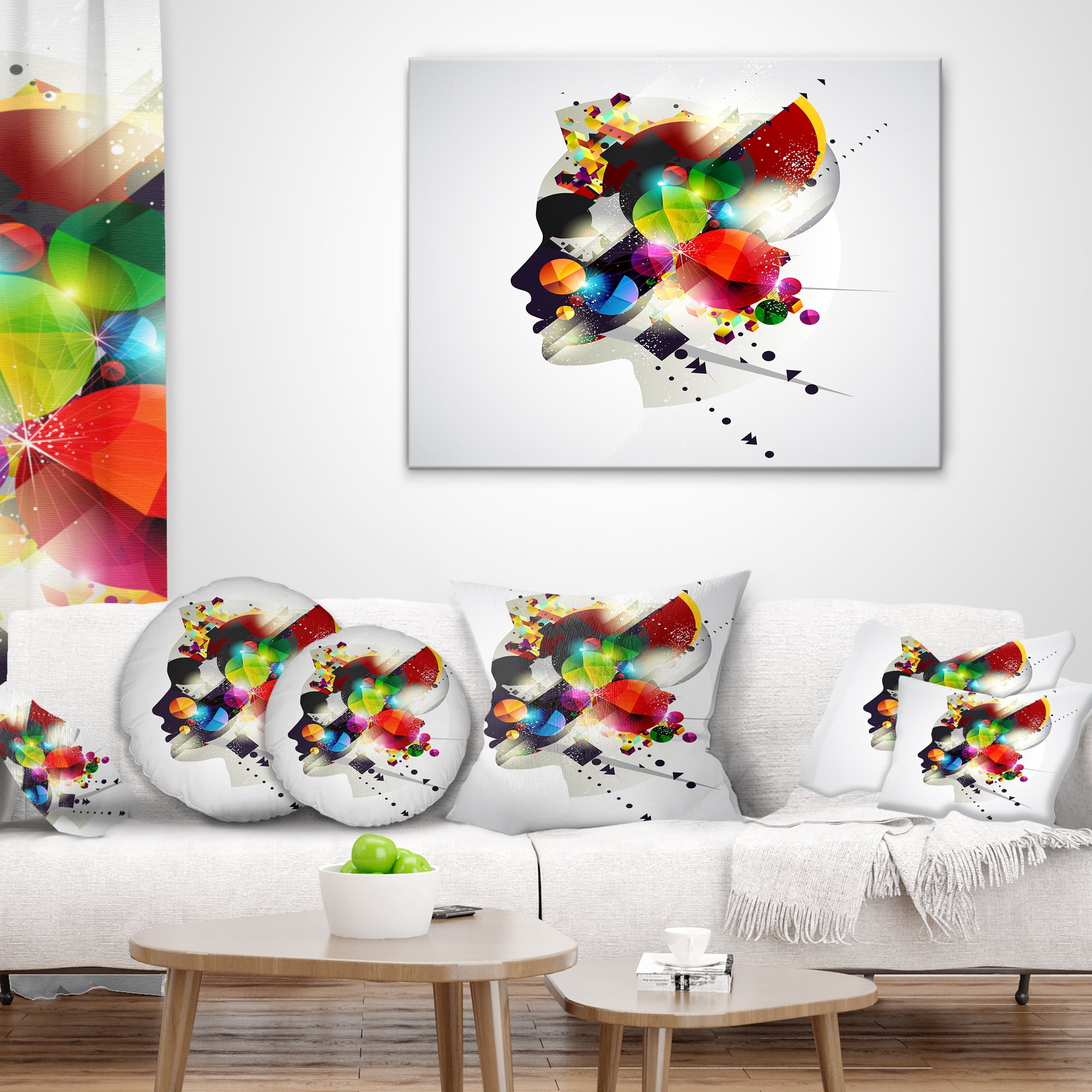 Designart Woman Abstract Profile - Abstract Throw Pillow - 18x18