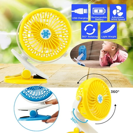 

Portable Fan Rechargeable Battery USB Mini Rotation Clip On for Baby Stroller Car Camping Desk