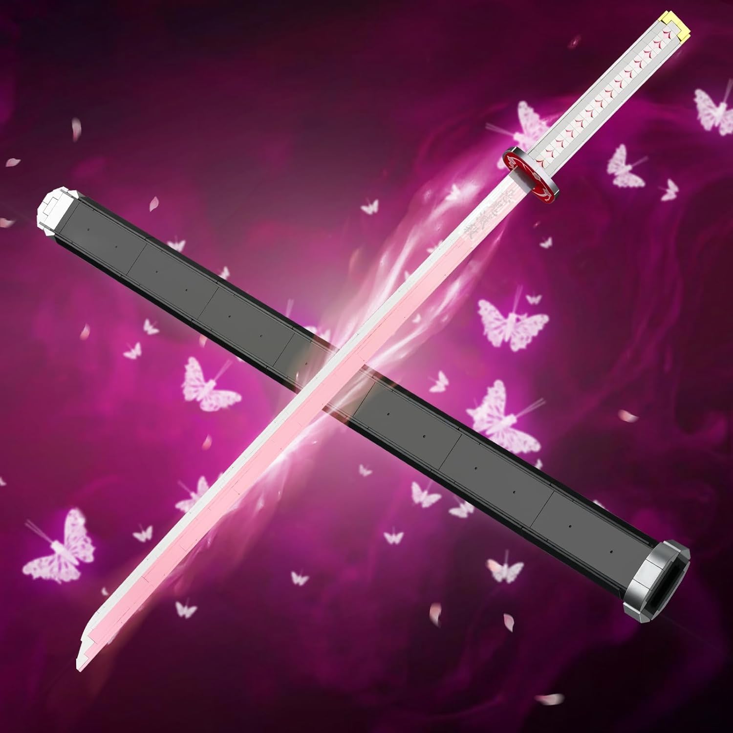 39inch Demon Sword Building Sets, Tsuyuri Kanao Swords Set with Scabbard and Stand, Demon Katana Building Blocks Anime Sword Sets for Adults and Anime Fans (706PCS)