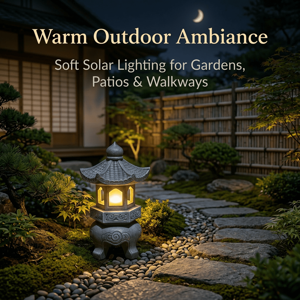 Lumiartisan Japanese Resin Lantern Garden Statue Zen Style - UV Resistant Lighted Roof Outdoor