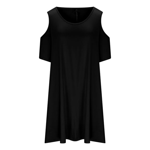 Yuyuzo Robes pour Femmes Grande Taille à Épaules Dénudées à Manches Courtes Col Ras du Cou Robe Mini Robe T-Shirt Décontractée avec Poches