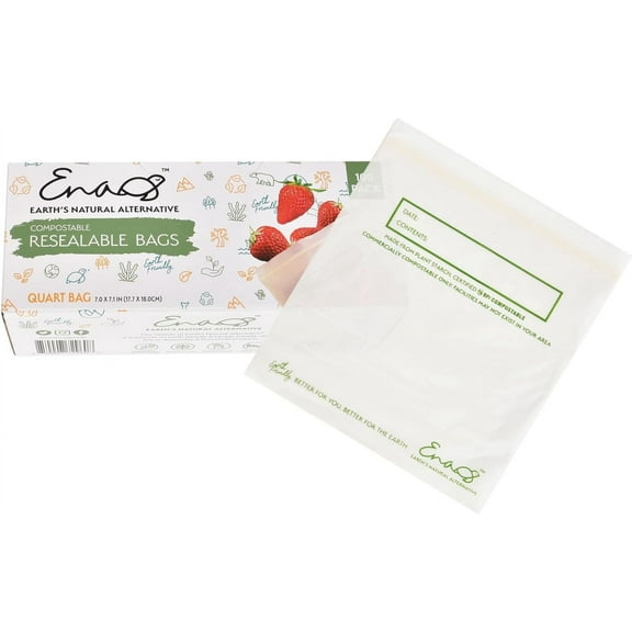 100% Compostable Food Storage Bags [Quart 100 Pack] Eco-Friendly Freezer Bags, Resealable Bags, Heavy-Duty, Reusable, Off-White by