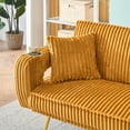 thumbnail image 6 of Aukfa 74" Corduroy Futon Convertible Sofa Bed, 2 Pillows& Cup Holders, Straight-line Tufted, Mustand, 6 of 10