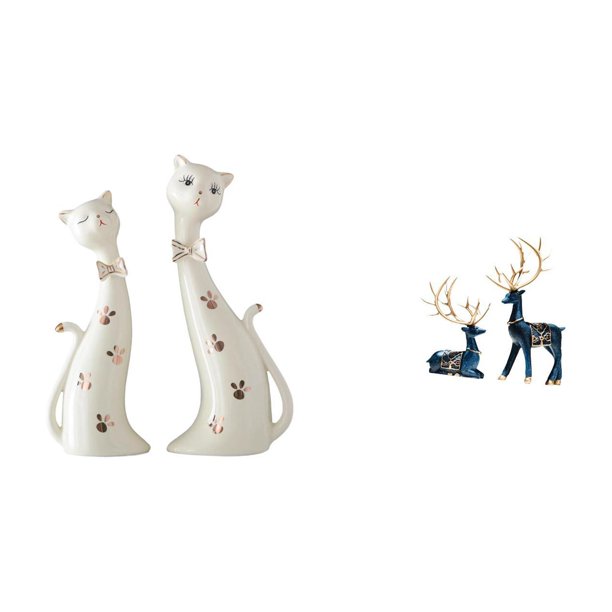 Esculturas De Renos Y Gatos, Estatuas De Animales, Regalo De Bodas Para La Repisa De La Chimenea, Coleccionables, Adornos De Mesa, Estatuas De Gatos, Divertidas Estatuas De Ciervos Sentados Y