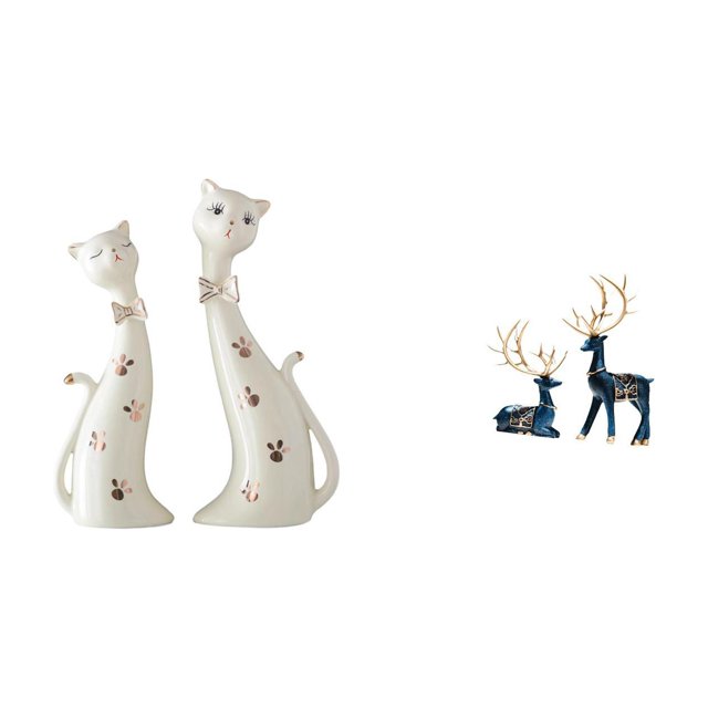 Esculturas De Renos Y Gatos, Estatuas De Animales, Regalo De Bodas Para La Repisa De La Chimenea, Coleccionables, Adornos De Mesa, Estatuas De Gatos, Divertidas Estatuas De Ciervos Sentados Y