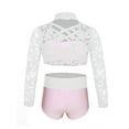 thumbnail image 2 of iiniim Kid Girls 2Pcs Lace Long Sleeve Crop Top with Booty Short Briefs Ballet Dancing Performance Costume, 2 of 7