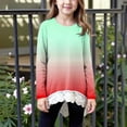 thumbnail image 3 of HAOTAGS Teen Girls Tops with Lace Hem(4-15), Long Sleeve Round Neck Gradient Color Pullovr Tops Green 10-11Years, 3 of 7