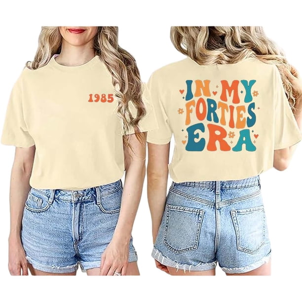 Camiseta de manga corta con doble estampado para mujer: estampado elegante, ligera y transpirable, versátil para salidas y fiestas, corte regular