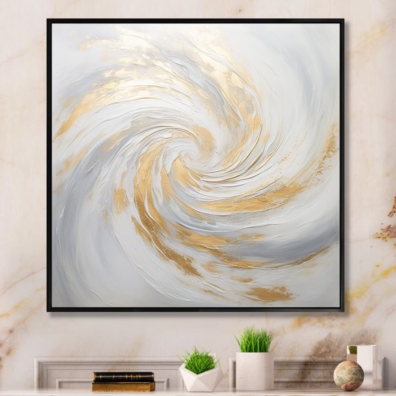 Designart "Vortex Of Gold And White Soft Waves II" Abstract Spirals Floater Framed Wall Art Prints