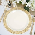 thumbnail image 5 of Efavormart 10 Pack - 10" Ivory Round Disposable Plastic Dinner Plates With Gold Lace Design Rim for Weddings, Birthdays, Parties, Gathering, Graduation Ceremonies, Special Events, 5 of 11