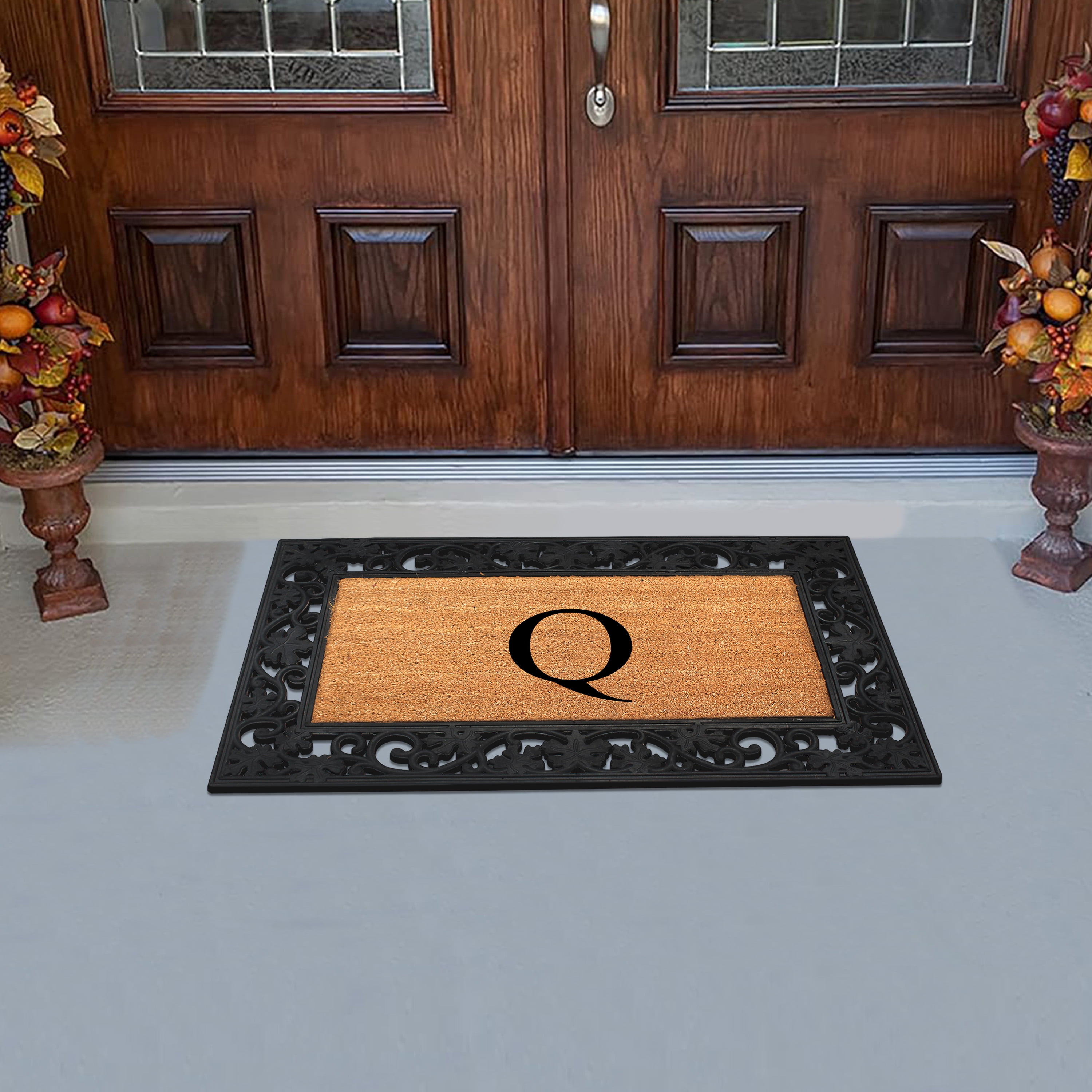 A1 Home Collections Rubber Coir Doormat Outdoor Entrance Floor Entryway Mat, Beige/Black, 23"x 38"