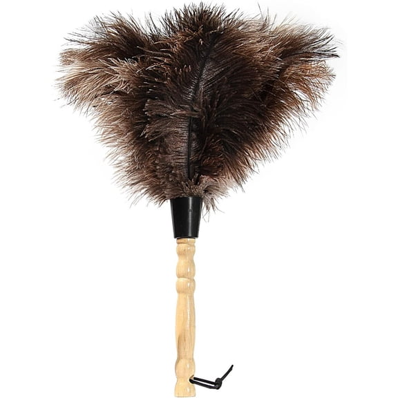 Ostrich Feather Duster 14 inch Feather Duster Fluffy Natural Genuine Ostrich Feathers with Wooden Handle and Eco-Friendly Reusable Handheld Ostrich Feather Duster for Cleaning Supplies