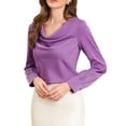 thumbnail image 4 of INSPIRE CHIC Casual Work Shirt for Women's Cowl Neck Office Fall Trendy Shirts Blouses XS Purple, 4 of 6