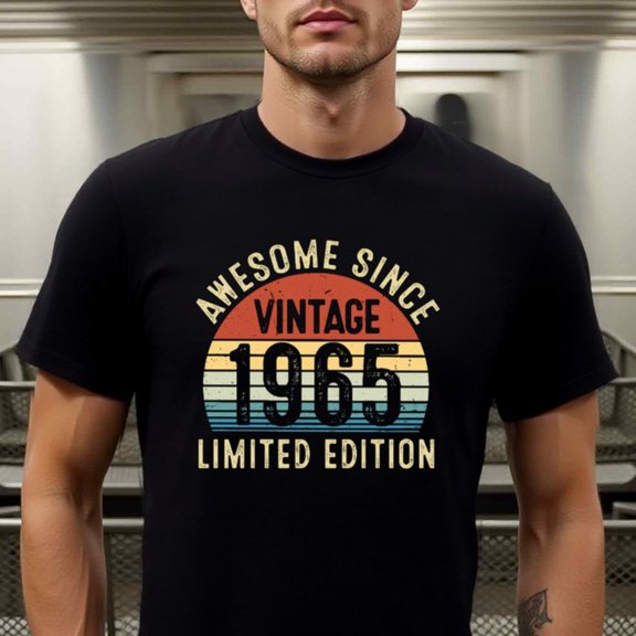 Natee Men'S Vintage 1965 Limited Edition Retro T-Shirt - Heavyweight 180gsm Cotton Tee with Awesome Since Graphic - Black Crewneck Shirt for Casual Everyday & Special Events - Vintage 1965 Design -