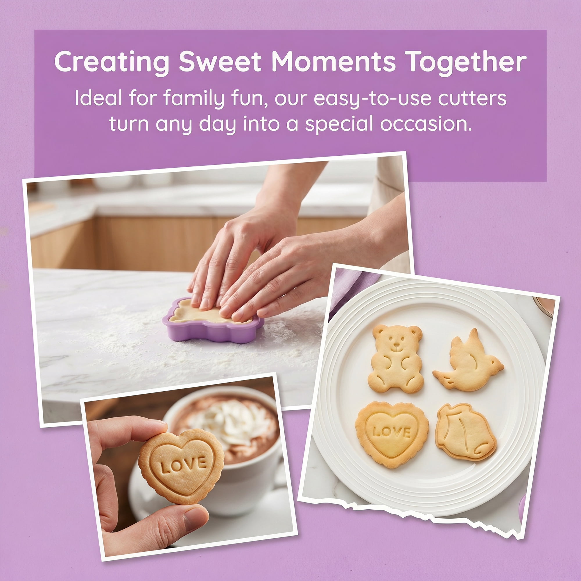 Unique Bargains 4Pcs Plastic Small Cookie Cutters for Baking Biscuit Purple-3