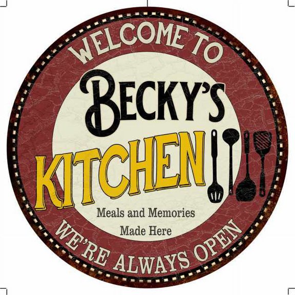 Becky's Kitchen 12" Round Metal Sign Bar Game Room Wall Déco 200120040289