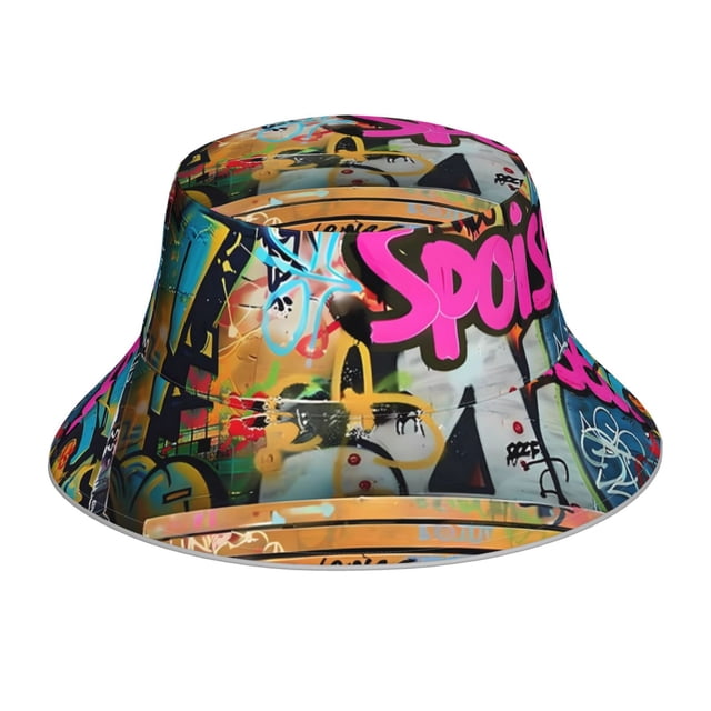 Fotbe Graffiti Lamp Urban Scene Sombrero Tipo Pescador con Estampado – Sombrero de Sol de Algodón de Moda para Playa, Golf, Pesca