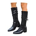 thumbnail image 3 of Wovix Women's Pu Knee High Riding Combat Boots Trendy Streetwear Boots Buckle Riding Boots Party Wear Daily Work Black 37, 3 of 7