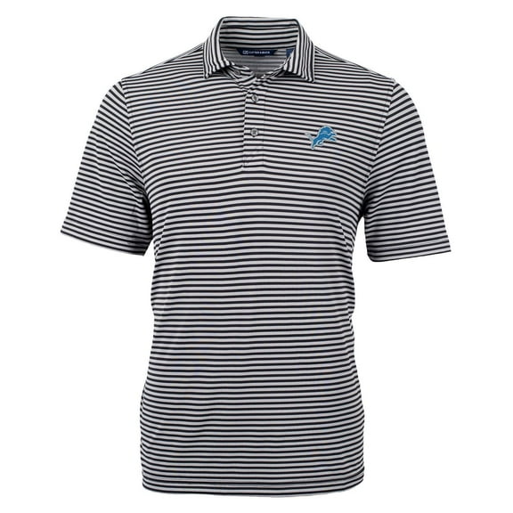 Men's Cutter & Buck Black Detroit Lions Virtue Eco Pique Stripe Recycled Polo