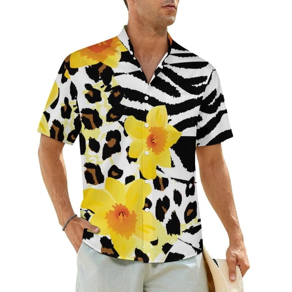 Black White Leopard Print Beach Shirt Man Animale Snow Cheetah Casual Shirts Hawaiian Shor
