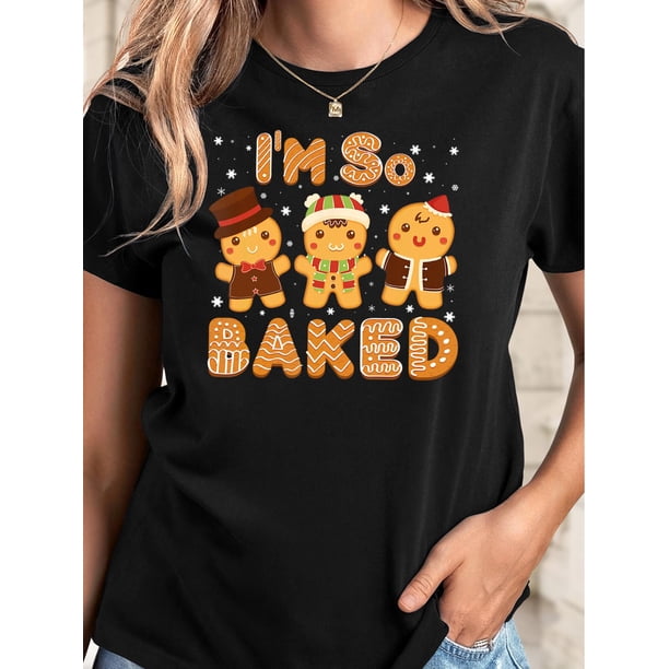 Camiseta de manga corta con cuello redondo para mujer "Tres Hombres de Jengibre Horneando", ideal para uso diario, deportiva y de primavera/verano, para adultos, hombres, mujeres, adolescentes, jóvene