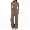 thumbnail image 2 of Pyhlmscde Women's Wide Leg Long Sleeve Crop Tops Matching Sets Outfits, Sweatsuits Women 2 Piece Outfit, Winter Clothes for Women, Fall Outfits for Women, 2 of 6