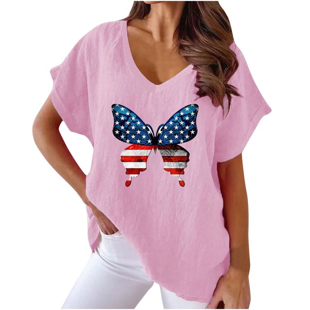 Birdeem T-Shirts Imprimés à Col en V pour Femmes, Blouses Confortables et à la Mode