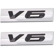 2 Pcs V6 Emblem 3D Metal Nameplate Badge Decal Car Side Rear Front Trunk Bumper Badge Sticker For Universal (Silver