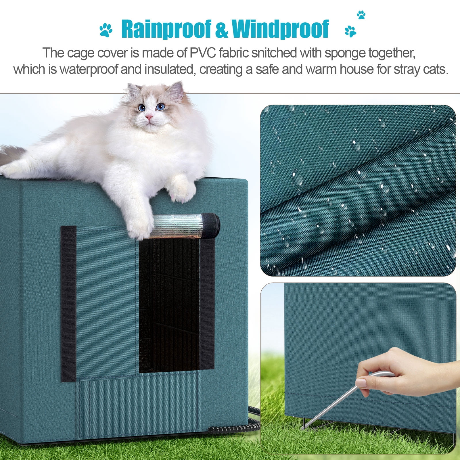 Xecessory Large Heated Cat House for Outdoor Cats in Winter, Waterproof Insulated Outdoor Cat House, Feral Cat Shelter with Heating Pad for Small Animals (Gray)