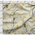 thumbnail image 2 of Soimoi Bird & Flowers Printed, Cotton Satin Spandex Sewing Fabric By The Yard- 54 Inch WideDecorative Fabric For Dresses And Home Accents - Light Yellow, 2 of 5