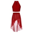 thumbnail image 2 of TSSOE Girls Lyrical Contemporary Dance Dress Sleeveless Crop Top with High Low Sheer Skirt Two Piece Outfit Burgundy 6, 2 of 3